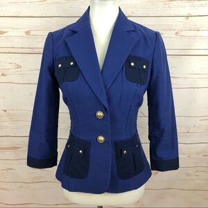 Cabi Navy Blue Canvas Fitted Nautical Military Blazer